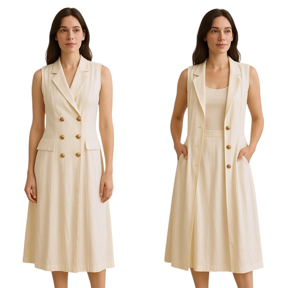 Double-Breasted Cream Color Tailored Blazer Dress, Size 12 **VINTAGE**